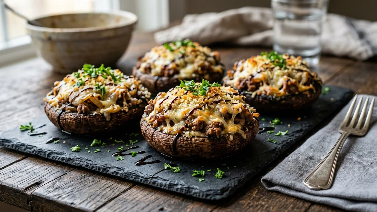 White Castle Craver Stuffed Portobello Mushrooms Recipe (Garlic Herb Bake)